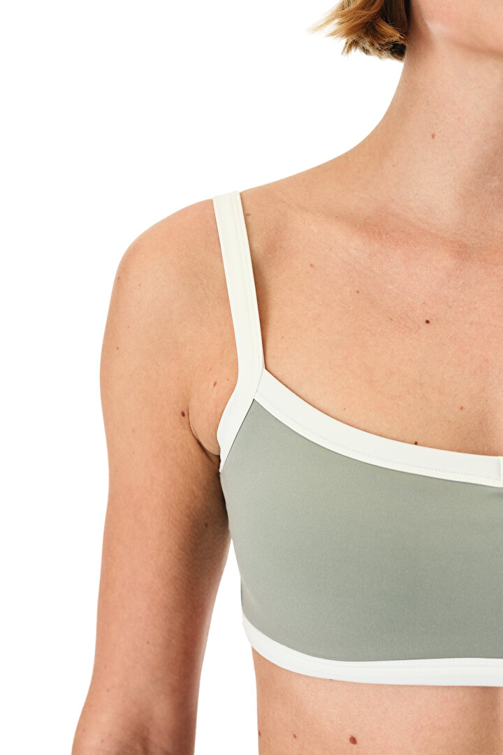 Grey Contrast Piping Removable Pad Sports Bra - 2