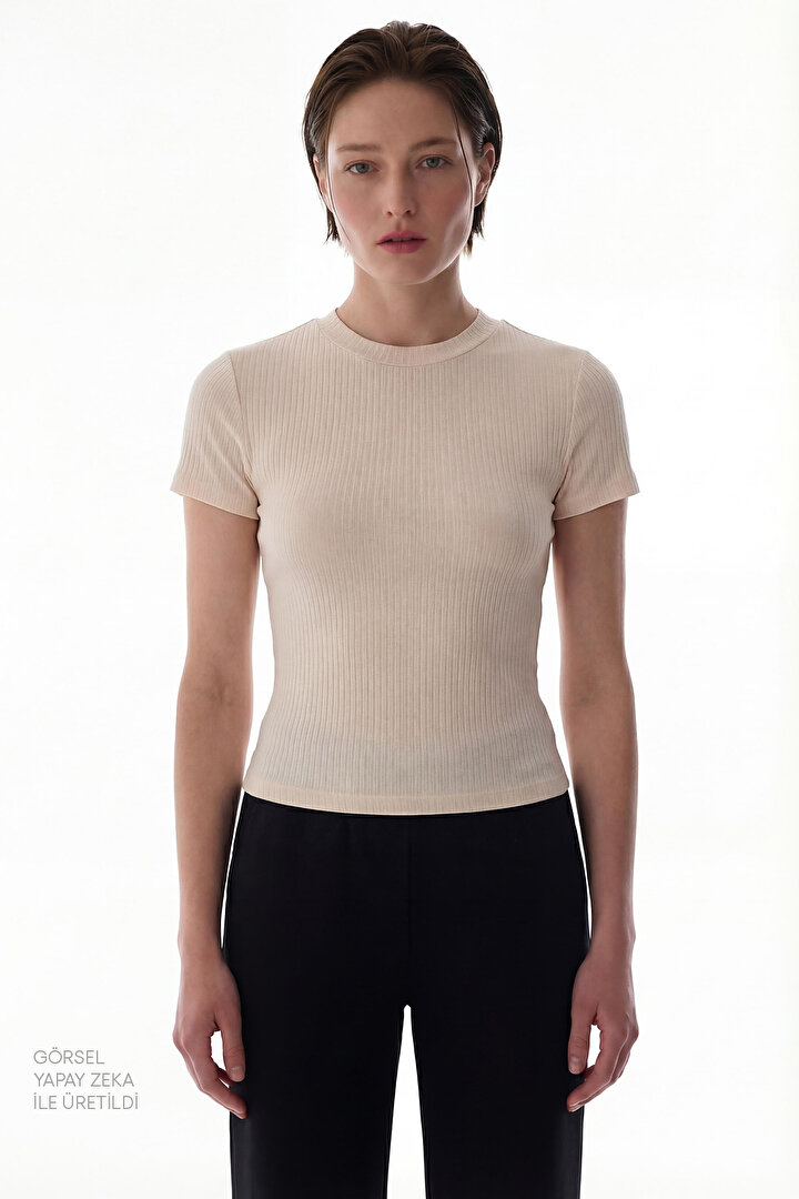 Ecru Half Turtleneck Modal Top - 2