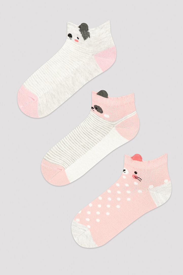 Çok Renkli Kız Çocuk Animals 3lü Patik Çorap - 1