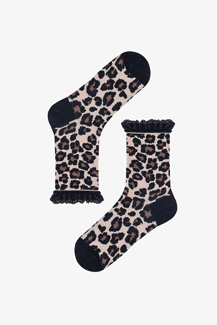 Leopard Lace Soket Çorap - 1