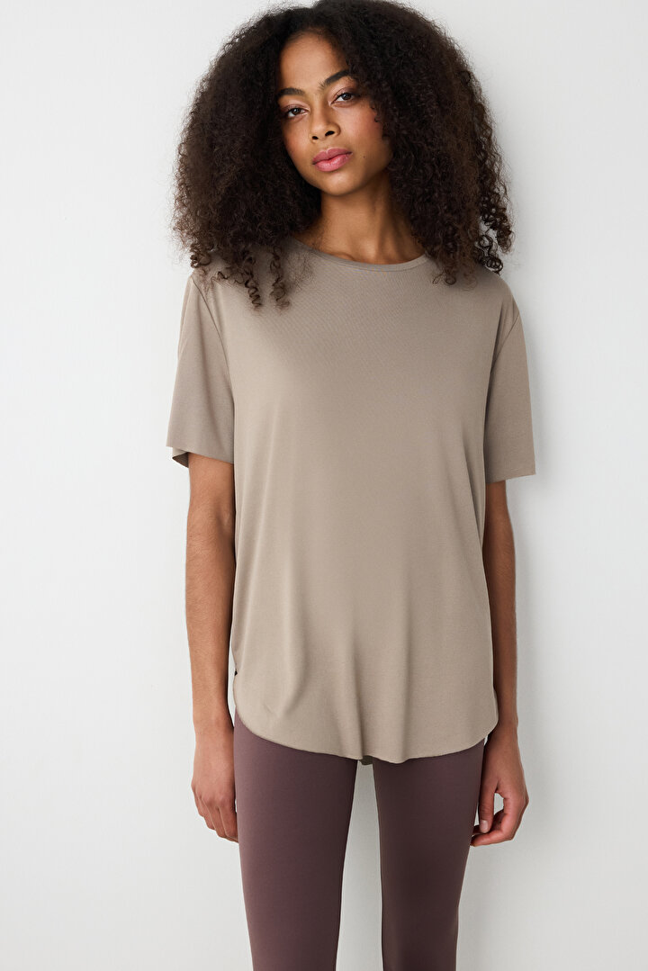 Crew Neck Active Mink Color Tshirt - 1