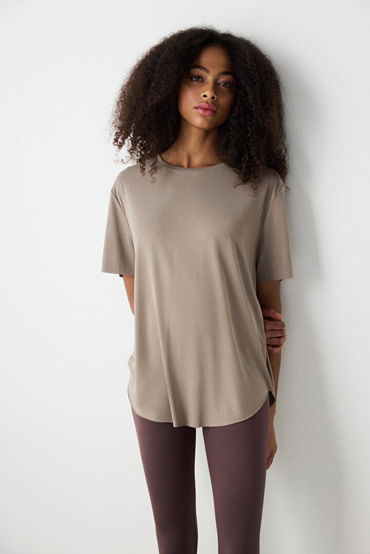 Crew Neck Active Mink Color Tshirt - 2