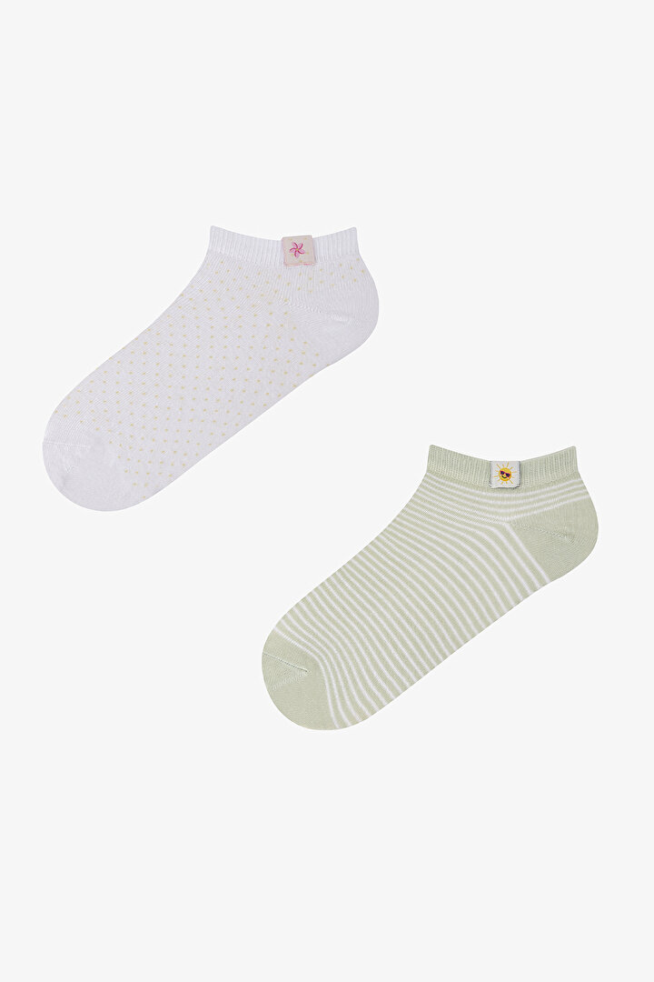 3 Çift Pamuklu  Yaz Temalı Dokuma Etiketli Patik Çorap - 1