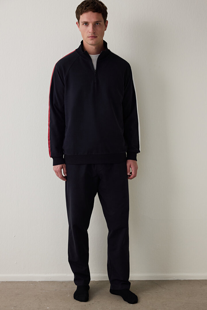 Mavi Erkek Çizgili Oversize Jogger Pijama Takımı - 1