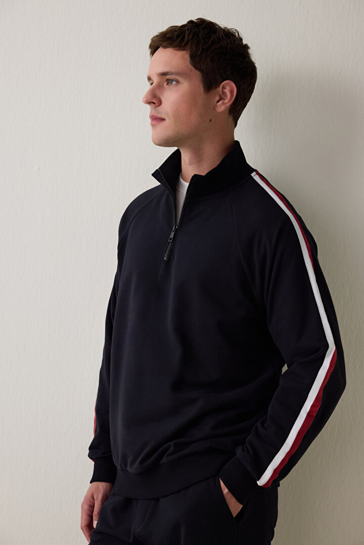 Mavi Erkek Çizgili Oversize Jogger Pijama Takımı - 2