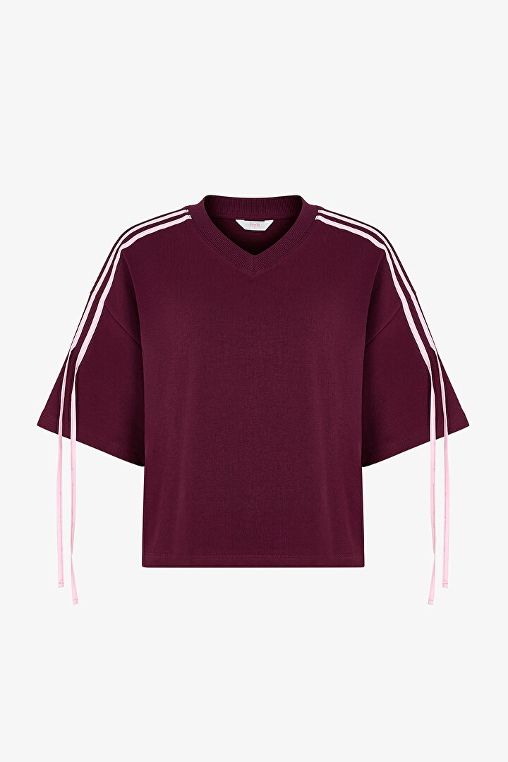 Burgundy Bow Detailed T Shirt - 1