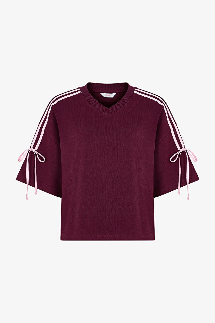 Burgundy Bow Detailed T Shirt - 2