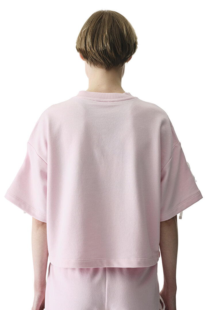 Light Pink Bow Detail V-Neck Oversize Top - 2