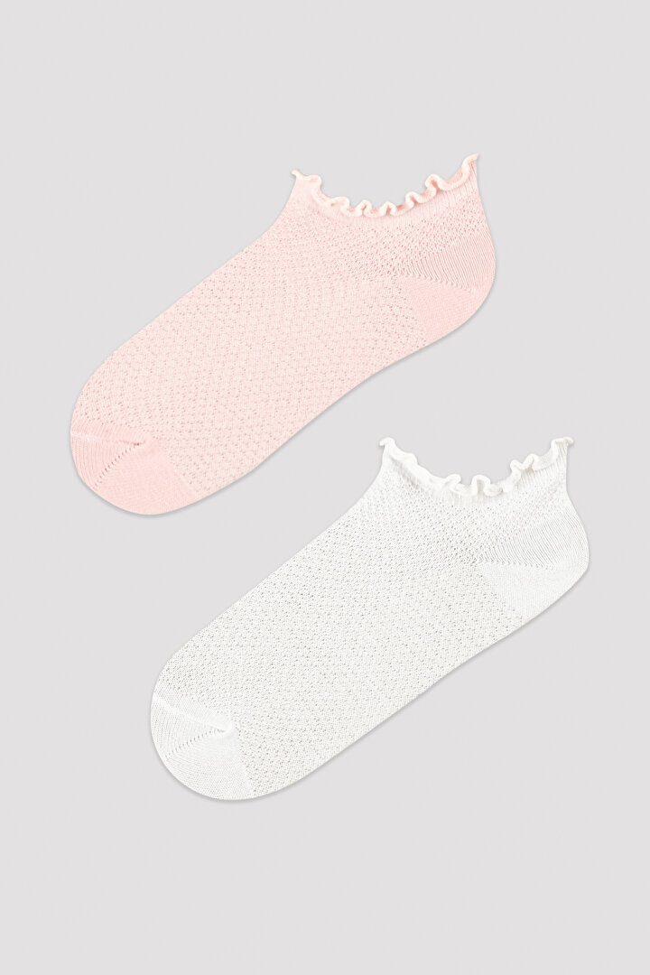 Çok Renkli Kız Çocuk Pinky Basic 2li Patik Çorap - 1