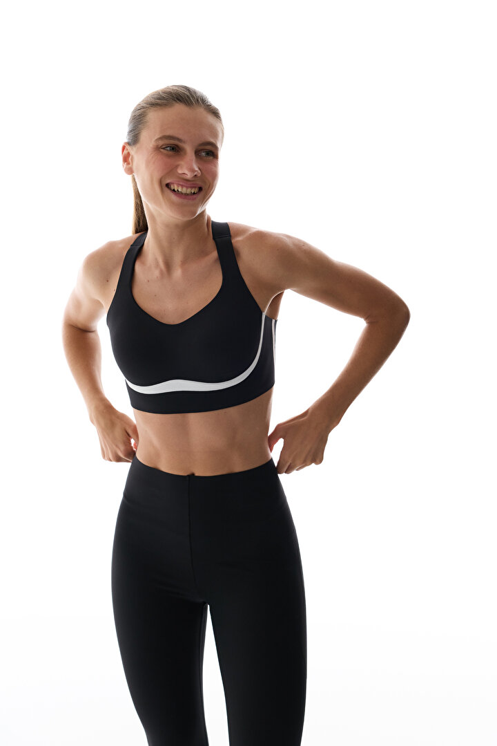 Siyah Contrast Sculpt Core Sabit Pedli Spor Sütyeni - 2