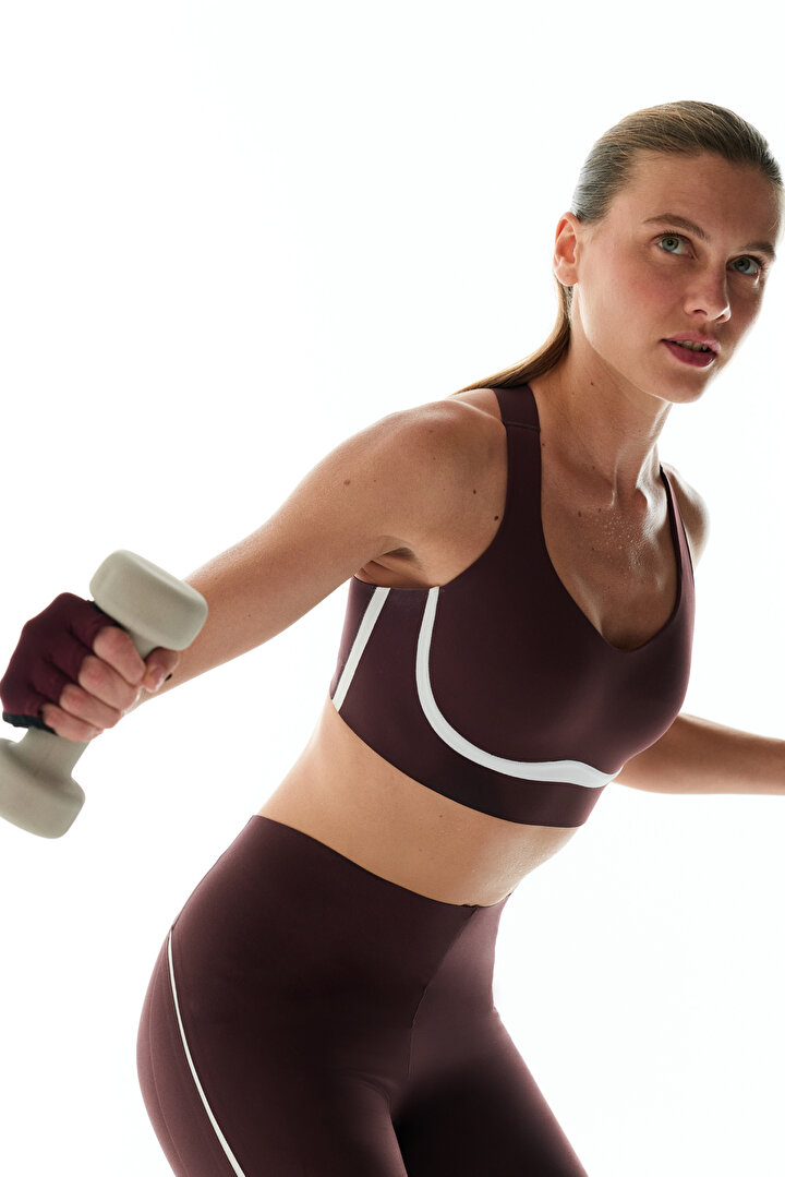 Dark Burgundy Contrast Sculpt Core Fixed Padding Sports Bra - 1
