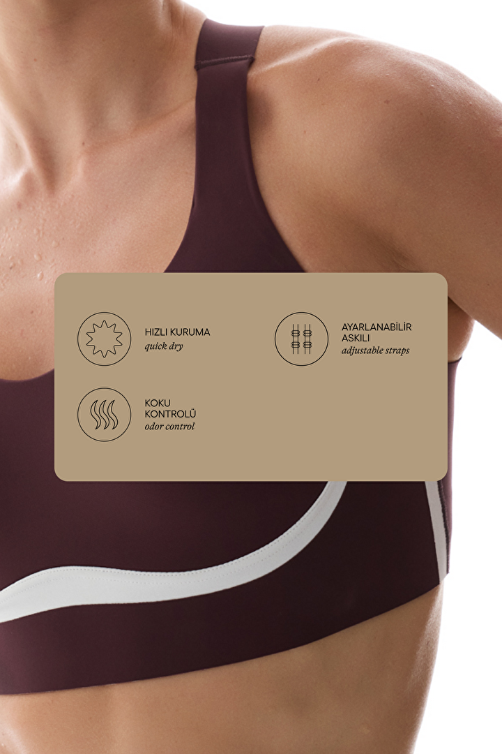 Dark Burgundy Contrast Sculpt Core Fixed Padding Sports Bra - 2
