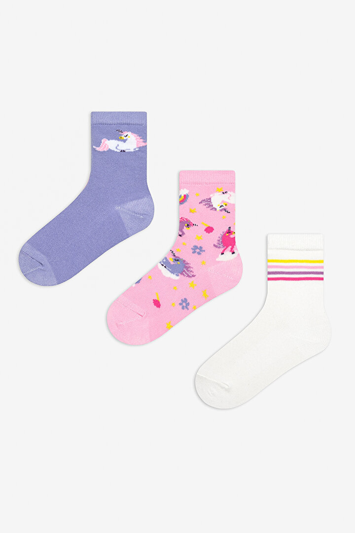 Girls Blue Unicorn 3in1 Multi Colour Socket Socks - 1