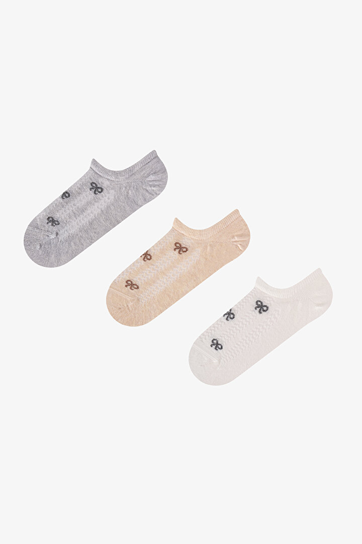 Ribbon Jacquard 3lü Sneaker Çorabı - 1