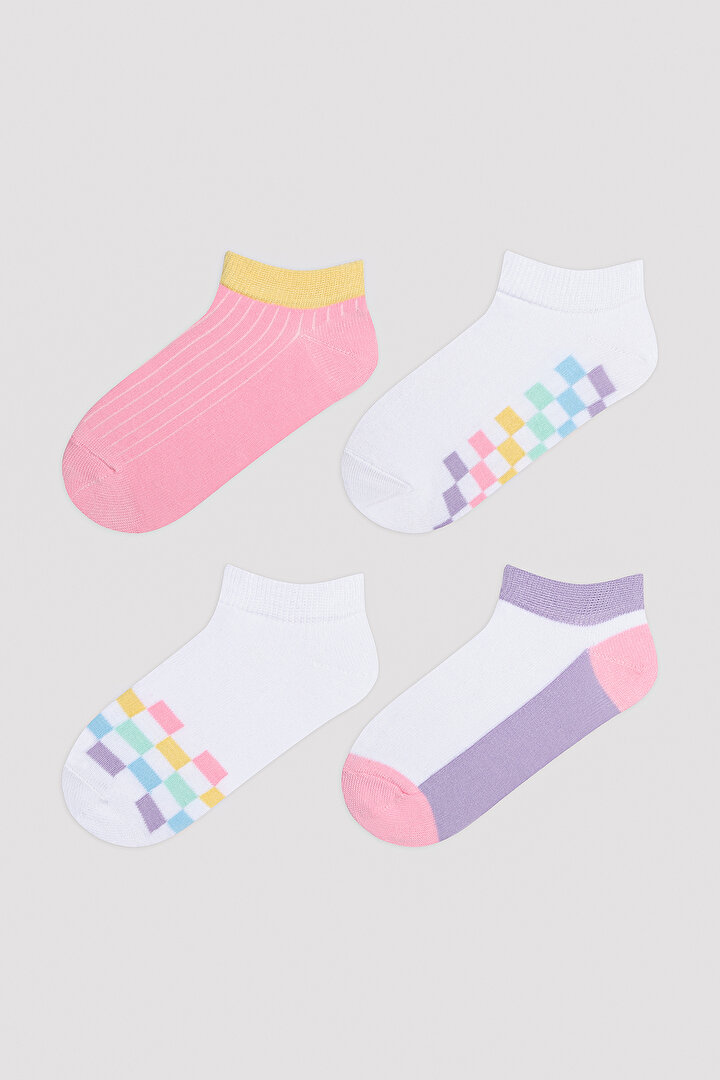 Kız Çocuk Check Çok Renkli 4lü Patik Çorap - 1