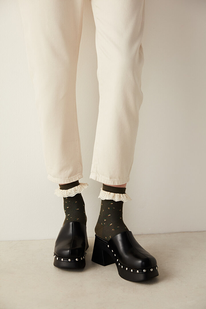 Haki Fırfırlı Soket Çorap - 1