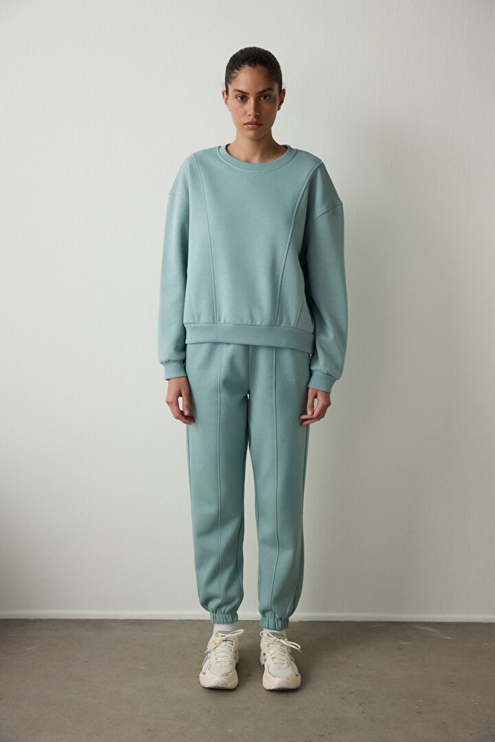 Mint Curvy Side Bisiklet Yaka Oversize Crop Sweatshirt - 2