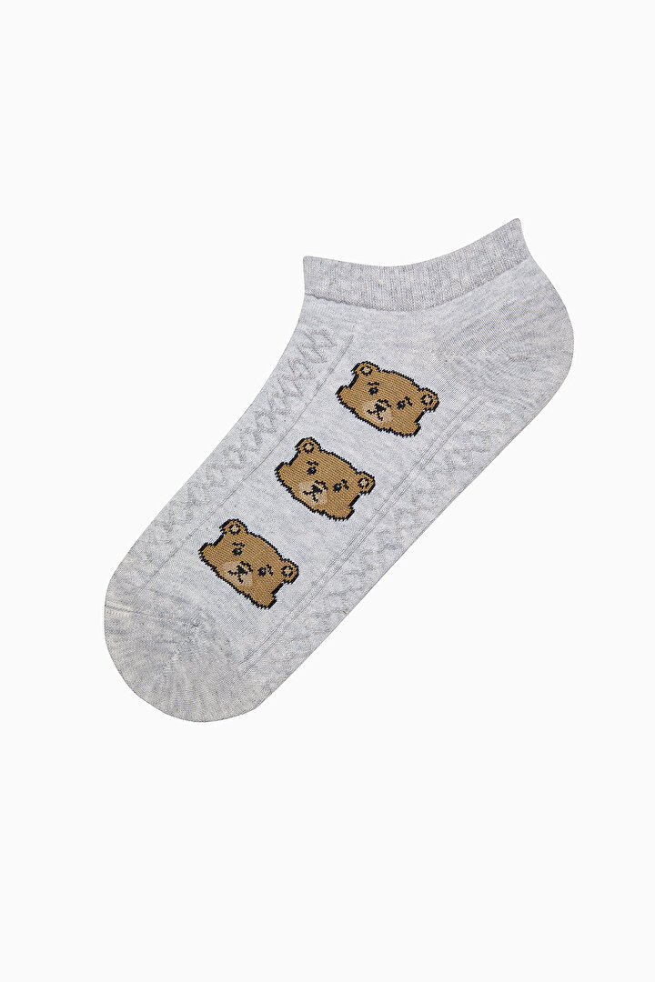 Jacquard Bear Açık Gri 3lü Patik Çorap - 2