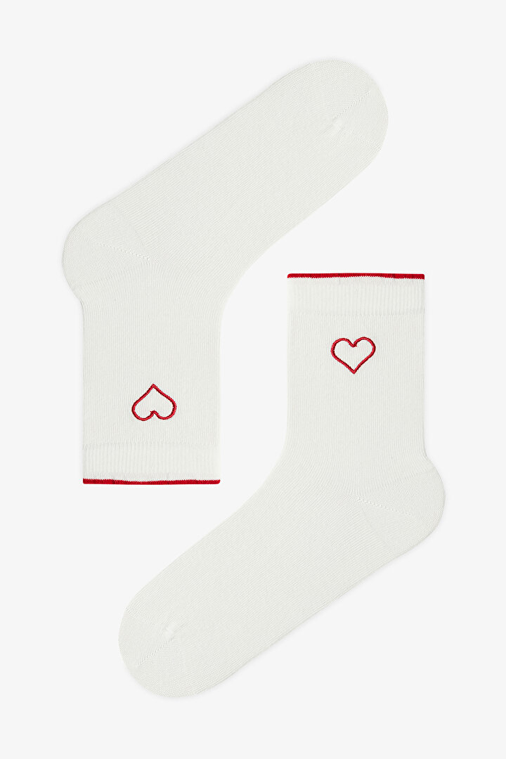 3 Çift Burun Dikişsiz Pamuklu Kırmızı Kalp Kabartma Desenli Soket Çorap - 2