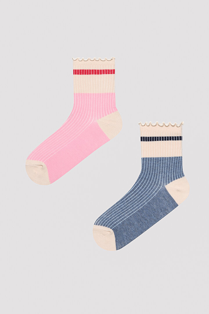 Frill Soft Pembe - Mavi 2li Soket Çorap - 1
