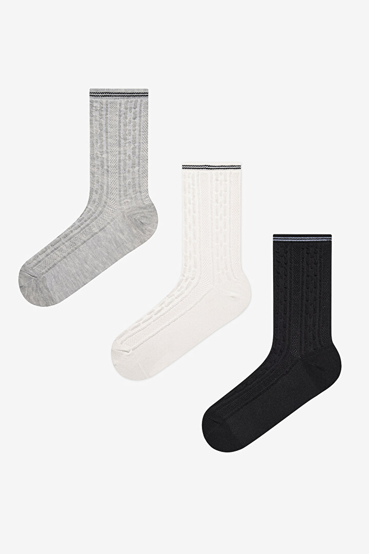 Jacquard Line 3in1 Black Grey White Socket Socks - 1