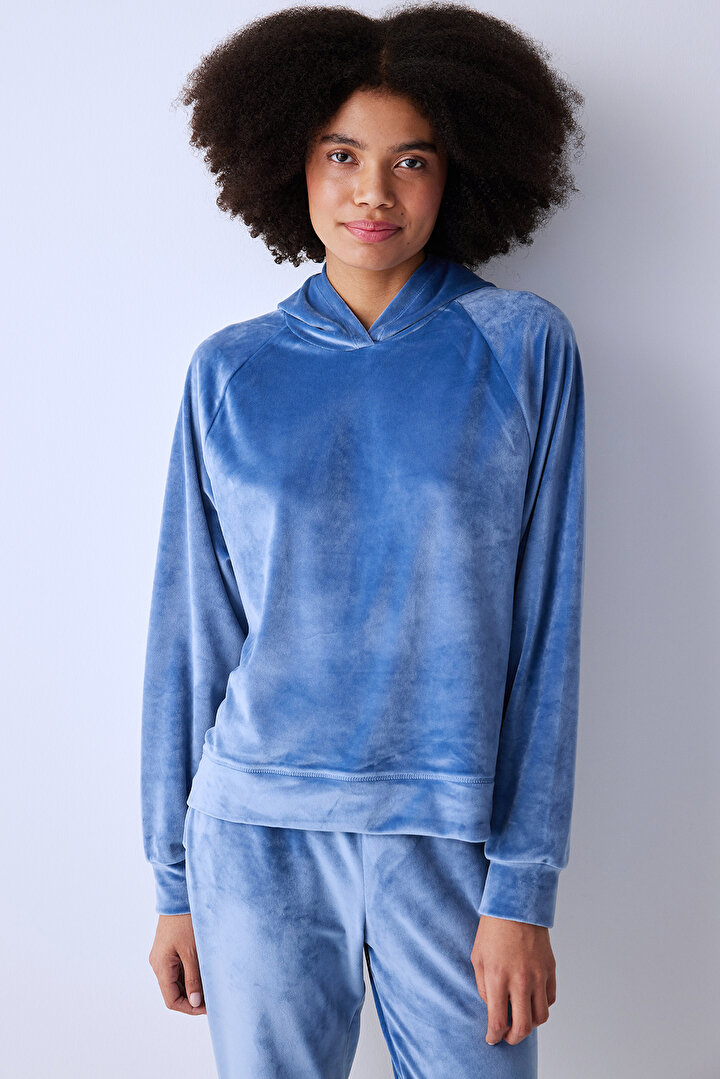 Soft Velvet Active Dark Blue Hoodie - 2