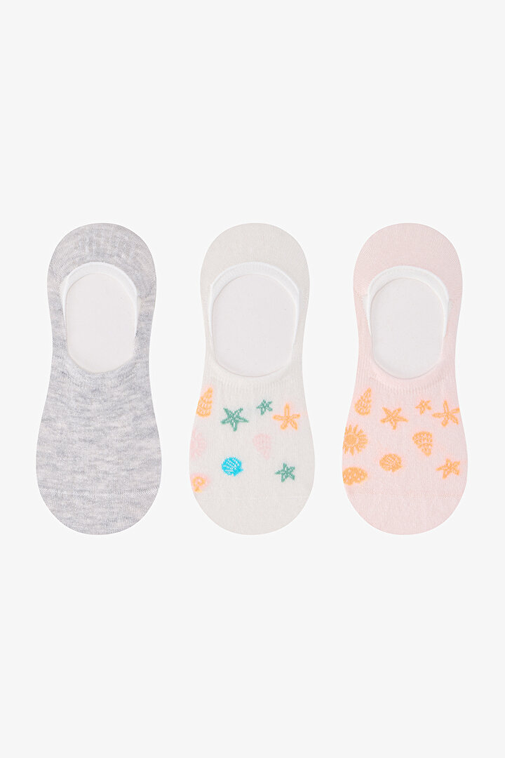 3 Çift Burun Dikişsiz Deniz Yıldızı Desenli Babet Çorap - 1