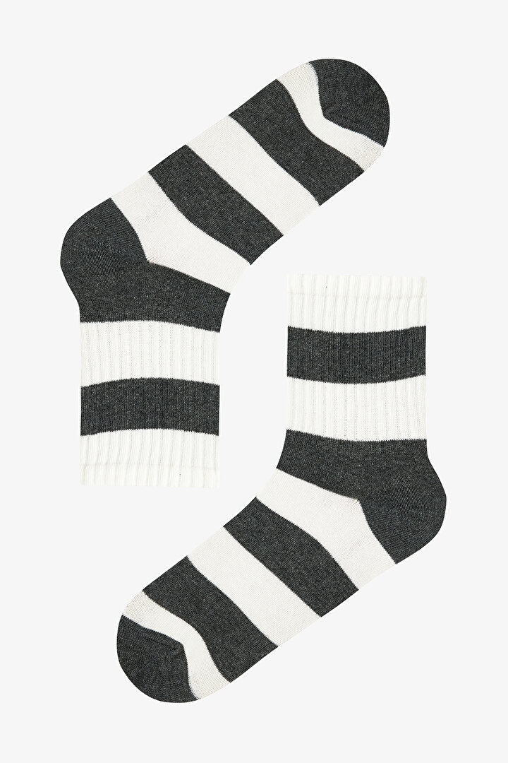 3 Çift Pamuklu Kalın Çizgili Soket Çorap - 4