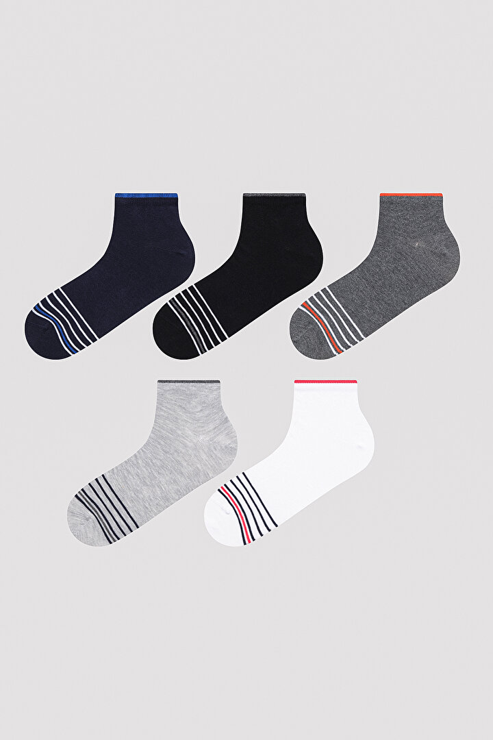 Erkek Striped Çok Renkli 5li Patik Çorap - 1