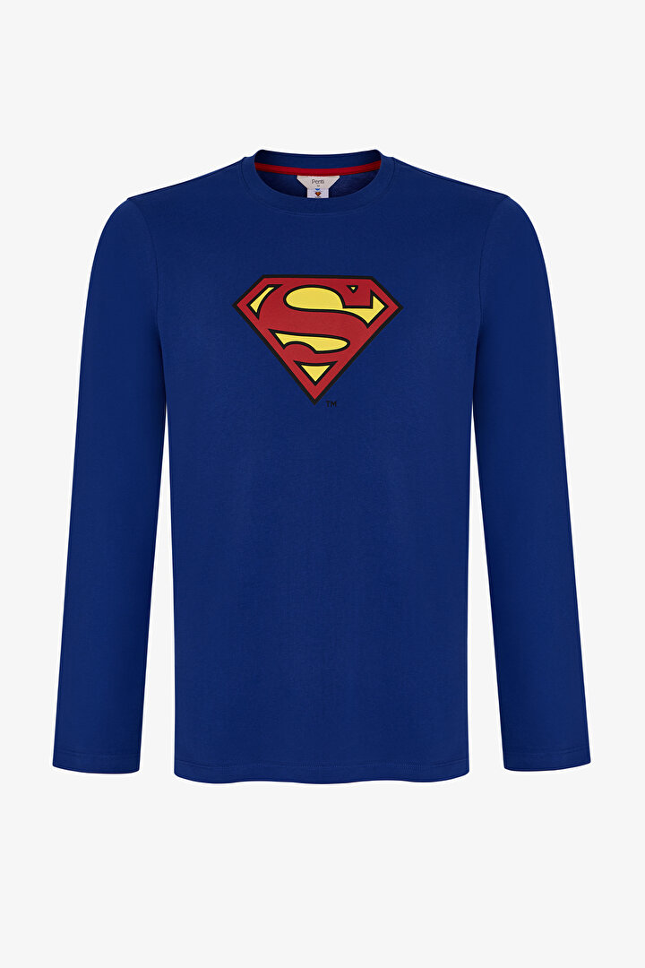 Erkek Superman Ekoseli Pantolon Uzun Kollu Pijama Takımı - 2