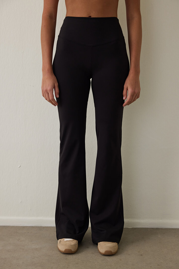 Siyah Yüksek Bel Flare (İspanyol Paça) Pantolon - 2