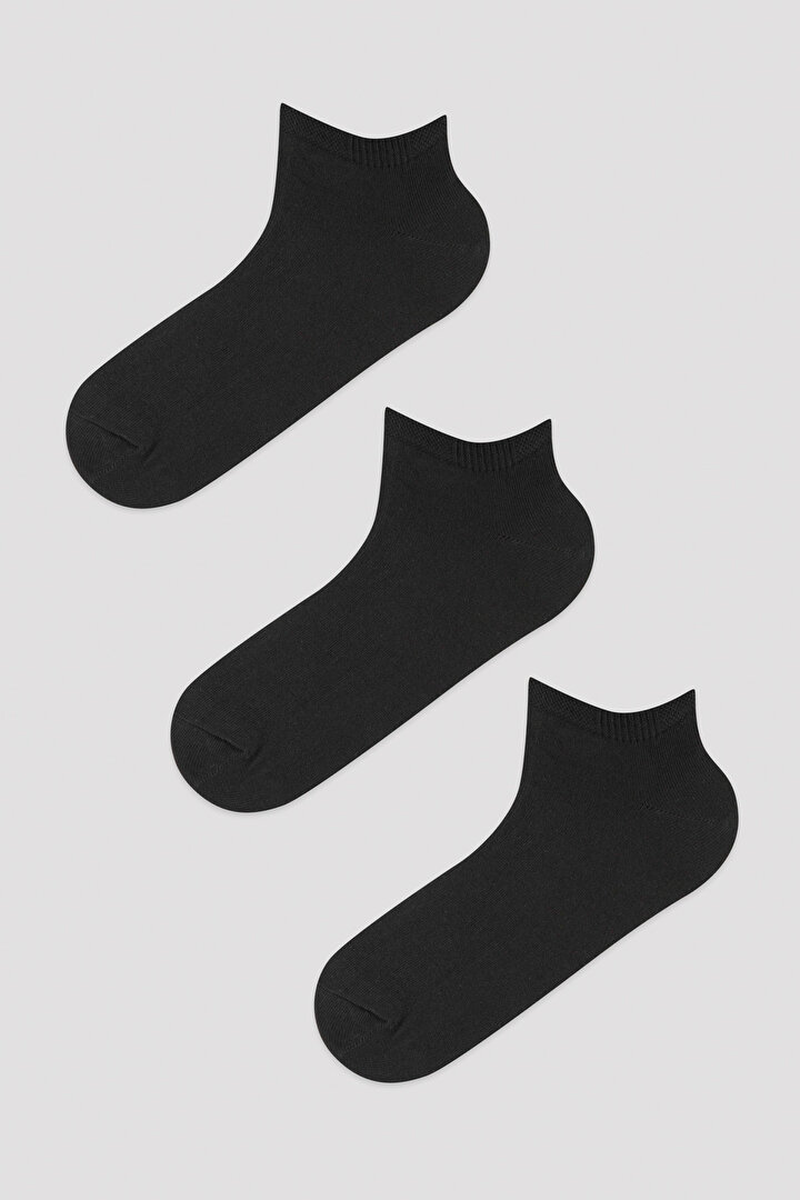 Erkek Siyah Super 3lü Patik Çorap - 1