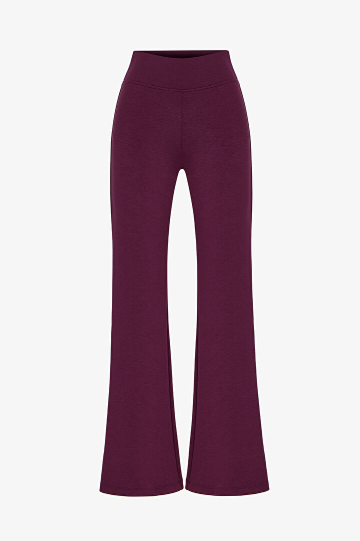 Bordo İpeksi Dokunuş Silky Touch Paça Detaylı İspanyol Paça (Flare) Pantolon - 1