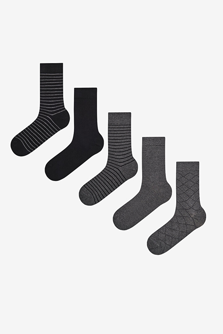 Man Detailed Black Socket Socks - 1