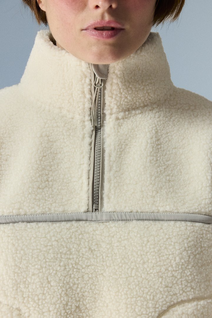 Beige Contrast Sherpa Zipped Long Sleeve Jacket - 2