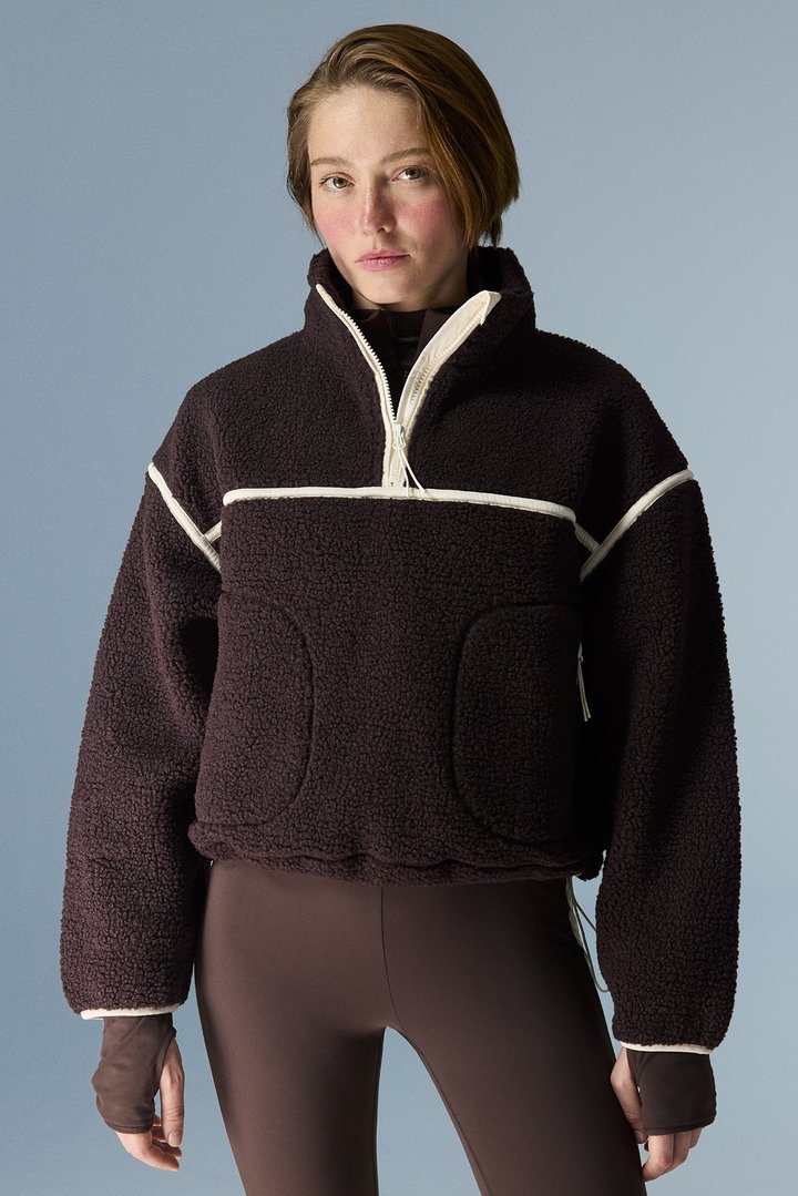 Brown Contrast Sherpa Zipped Long Sleeve Jacket - 1