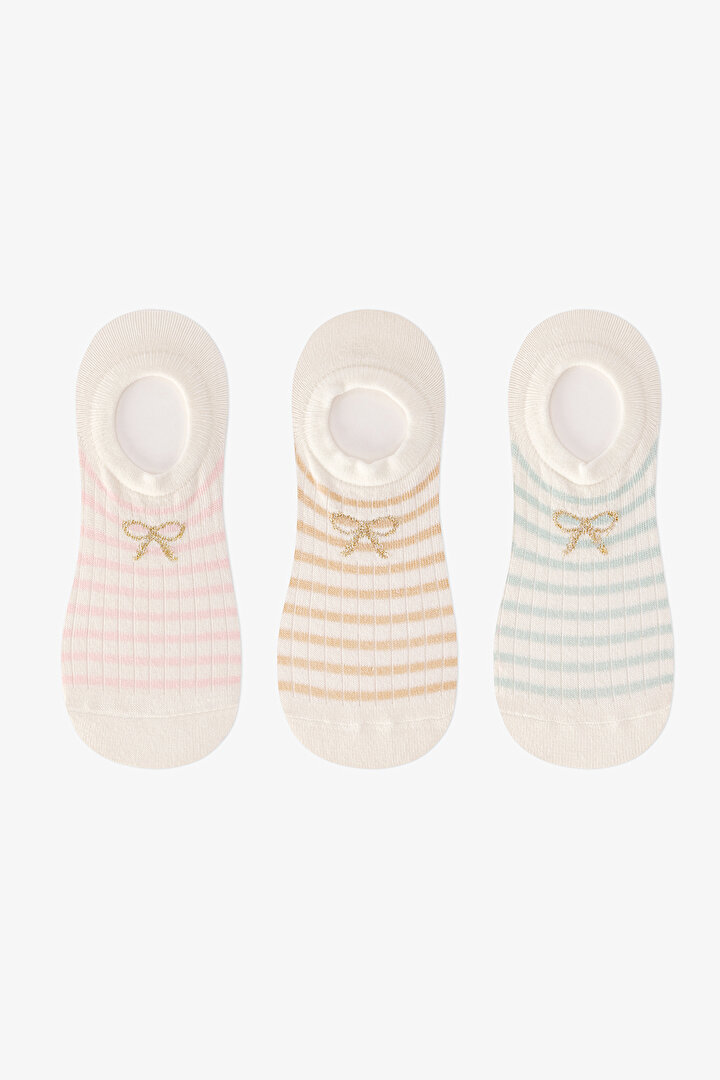 3 Pairs Cotton Striped Bow Patterned Sneaker Socks - 1