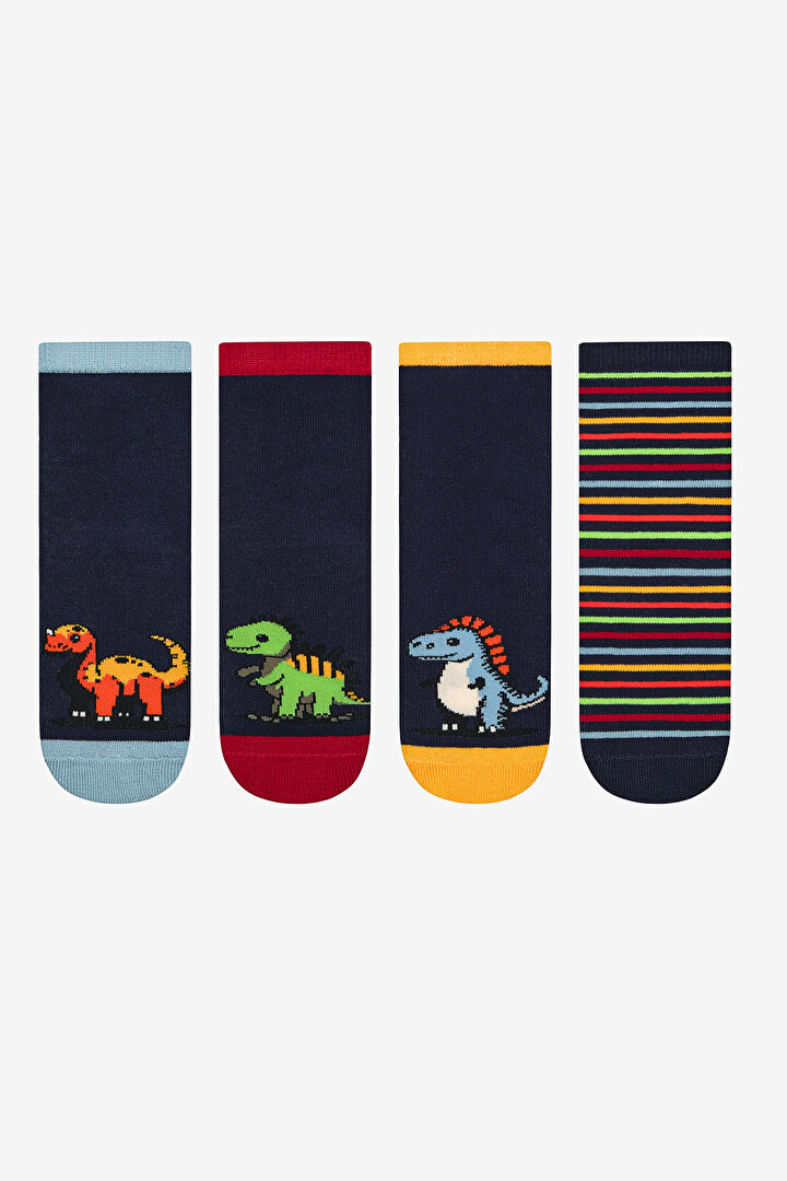 Boys Cute Dino 4in1 Black Socket Socks - 1