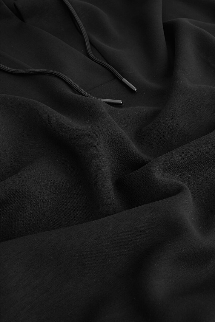 Siyah Silky Feel V Yaka Hoodie - 2