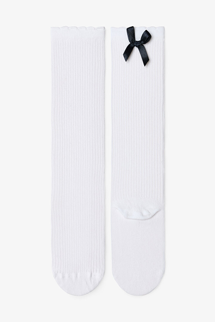 Beyaz Fiyonklu Kız Çocuk Pantolon Çorabı - 1