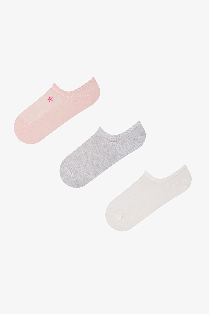 3 Pairs Seamless Toe Cotton Star Embroidered Sneaker Socks - 1