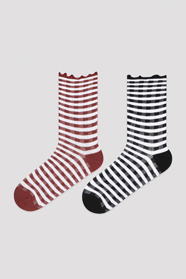 Multi Colour Line 2in1 Soket Socks - 1