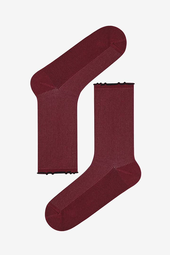 Romantic Frill 2in1 Burgundy Black Socket Socks - 3