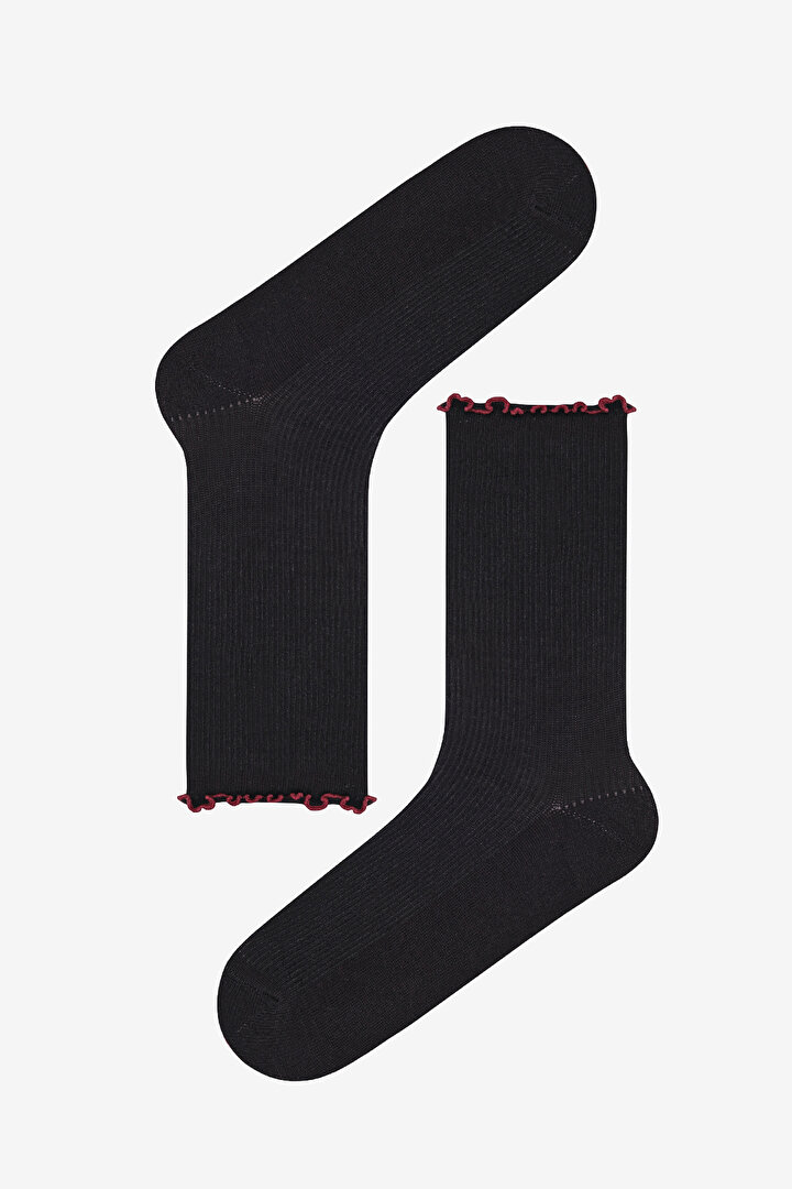 Romantic Frill 2in1 Burgundy Black Socket Socks - 4