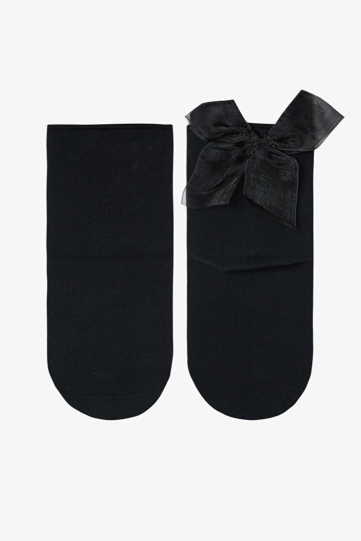 Pamuklu Tül Kurdele Detaylı Soket Çorap - 1