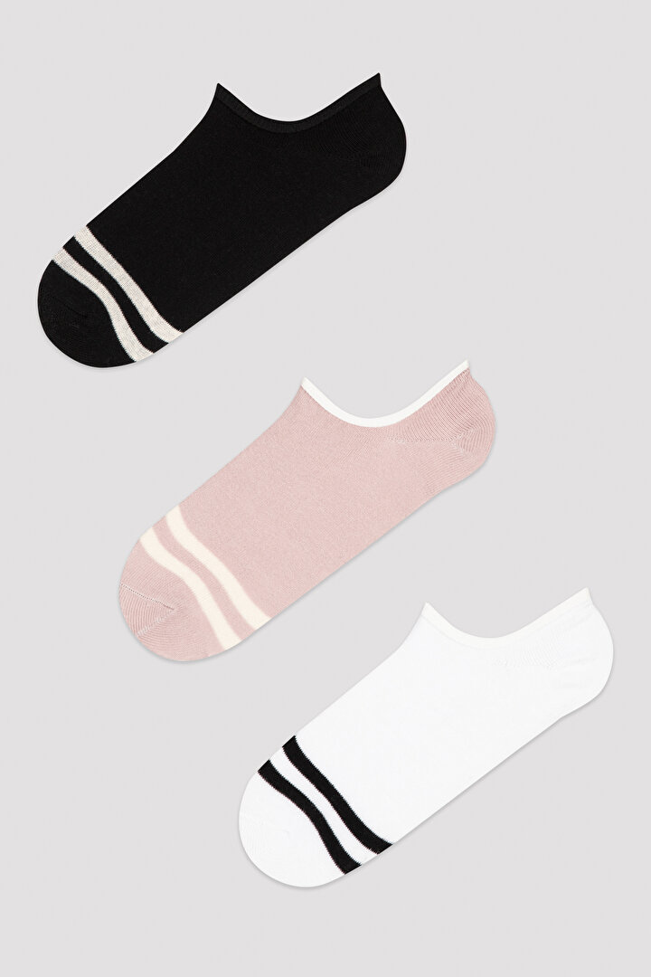 Siyah Stripe 3lü Sneaker Patik Çorap - 1