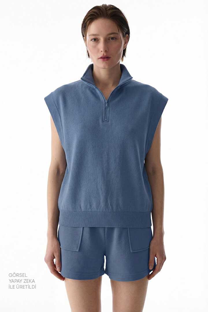 Koyu Mavi Nura Half Zip Sweatshirt - 1