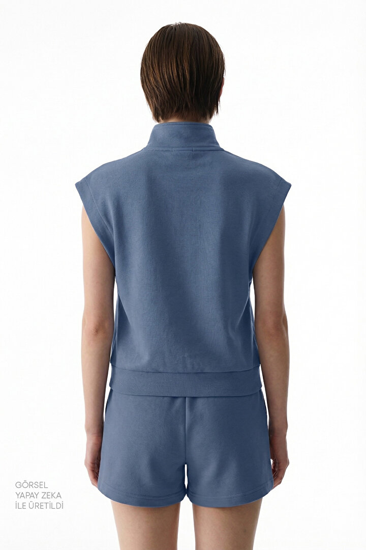 Koyu Mavi Nura Half Zip Sweatshirt - 2