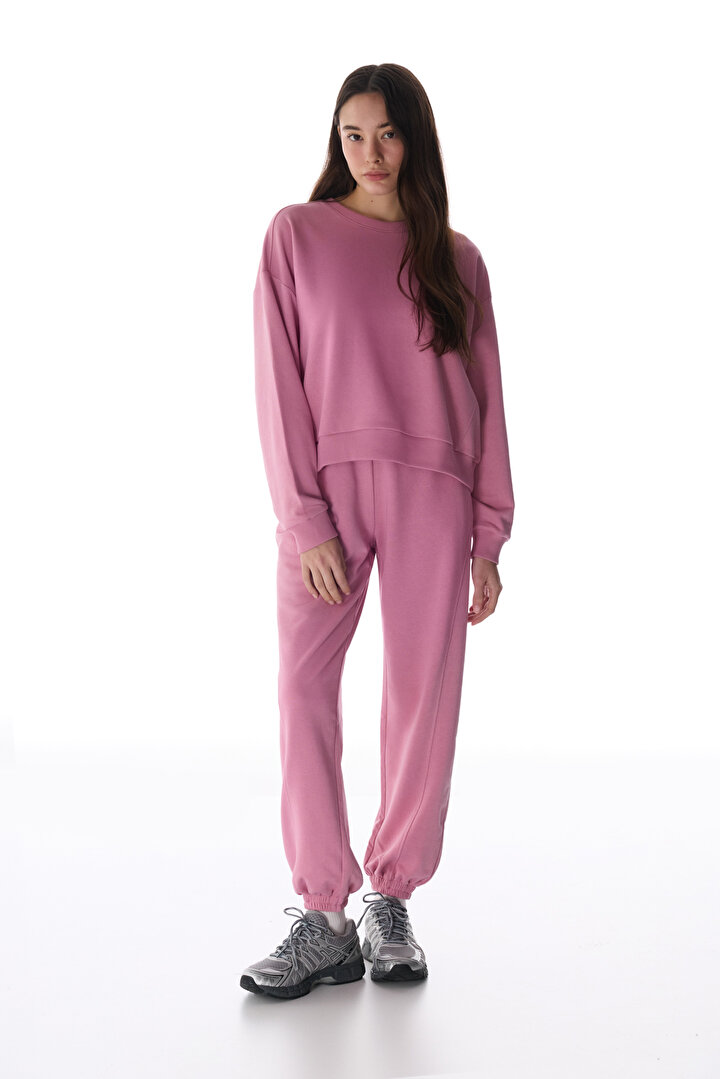 Rose Pink Curvy Stitch Jogger Pants - 1