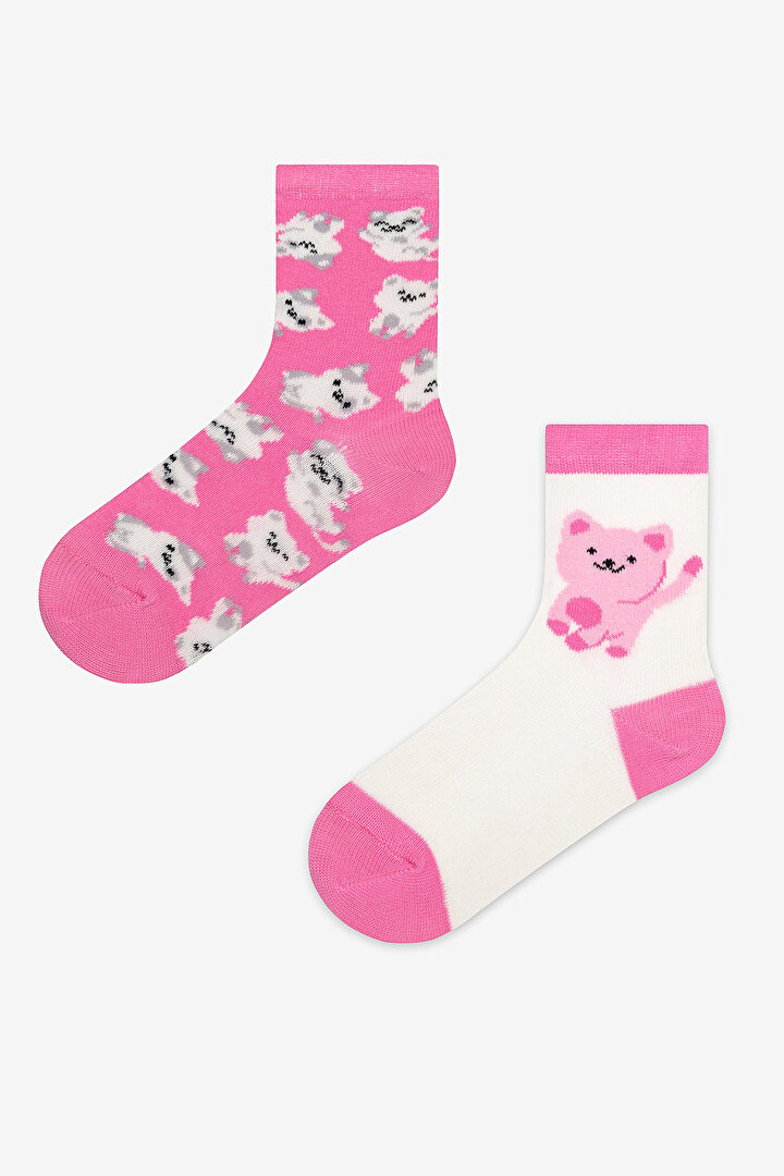 Girls Pinky Cat 2in1 Multi Colour Socket Socks - 1